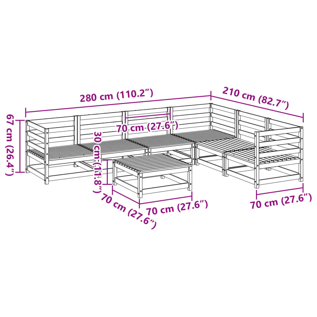 7 Piece Garden Sofa Set Solid Wood Douglas Fir