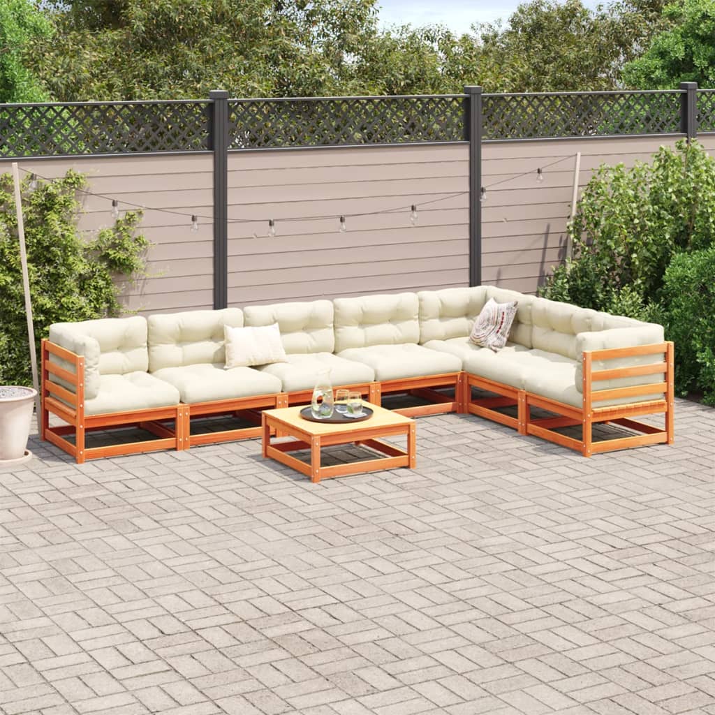 8 Piece Garden Sofa Set Wax Brown Solid Wood Pine