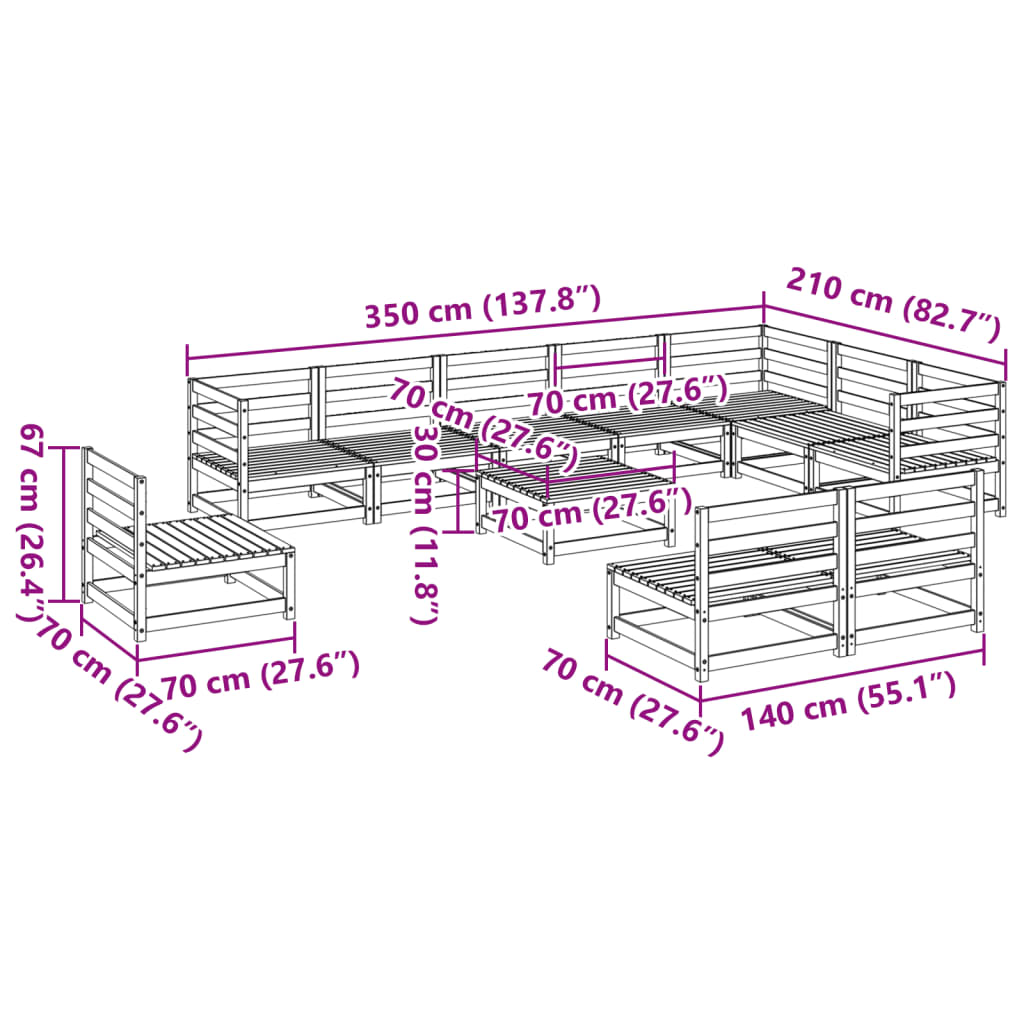 11 Piece Garden Sofa Set Impregnated Wood Pine