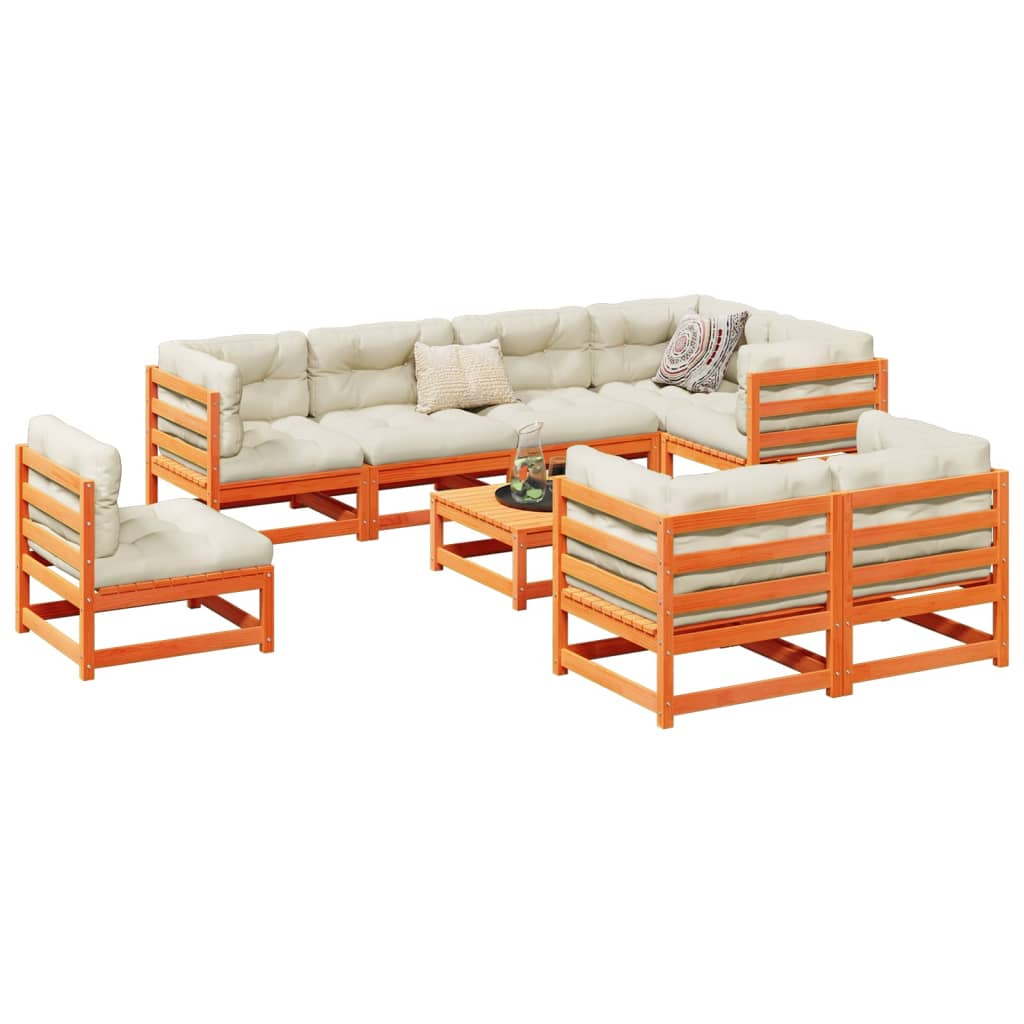 9 Piece Garden Sofa Set Wax Brown Solid Wood Pine