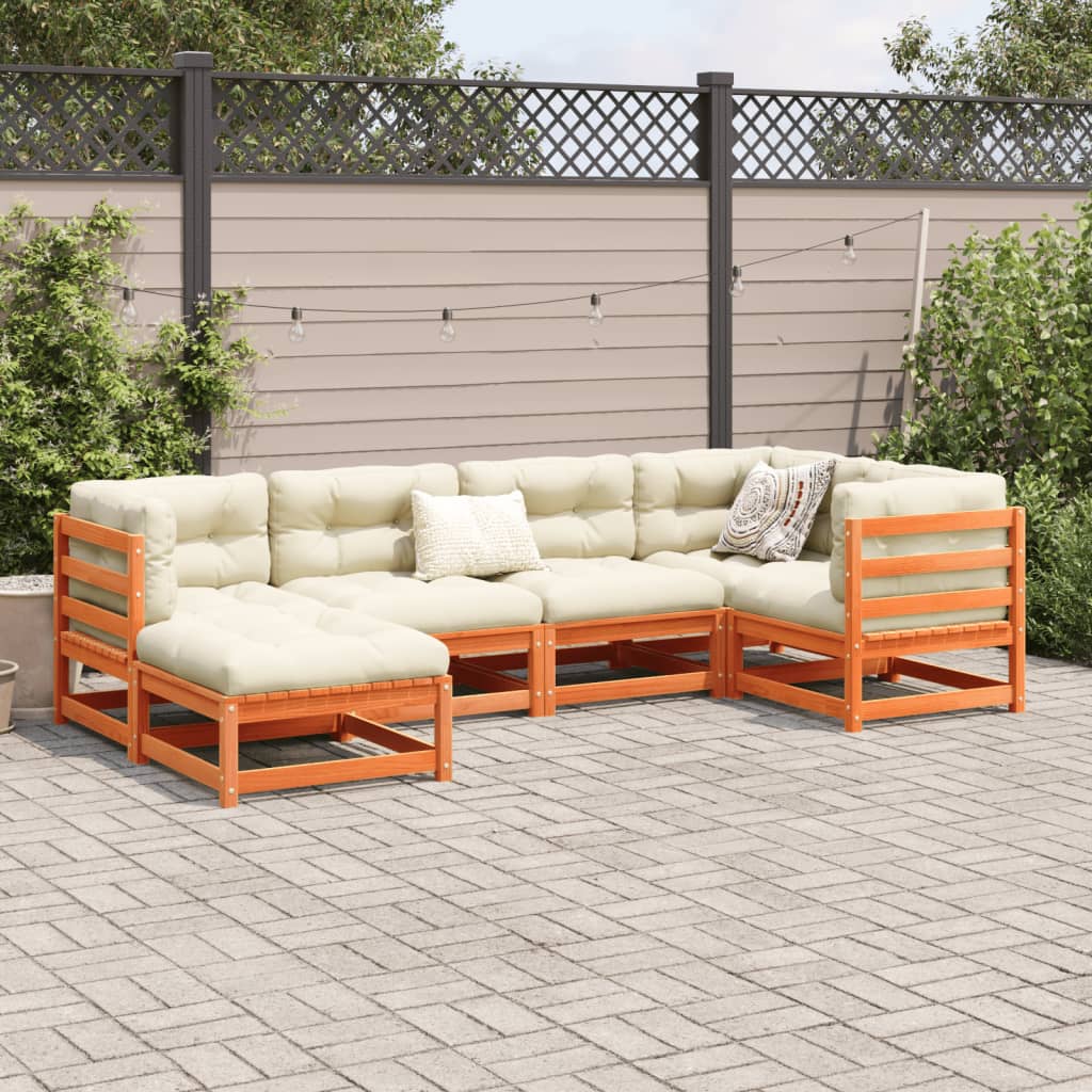 6 Piece Garden Sofa Set Wax Brown Solid Wood Pine