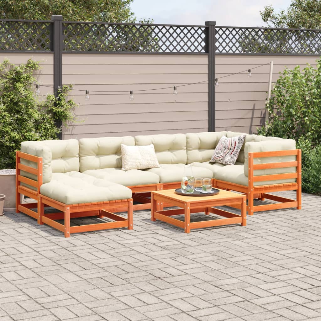 7 Piece Garden Sofa Set Wax Brown Solid Wood Pine