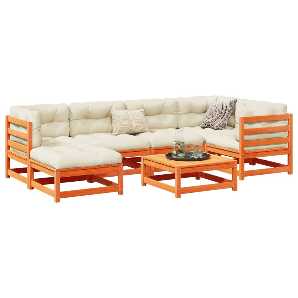 7 Piece Garden Sofa Set Wax Brown Solid Wood Pine