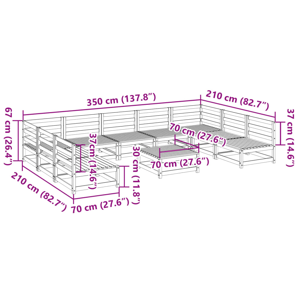 10 Piece Garden Sofa Set Solid Wood Pine