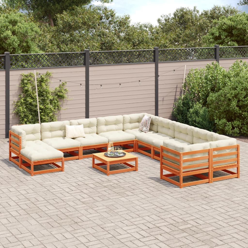 12 Piece Garden Sofa Set  Wax Brown Solid Wood Pine