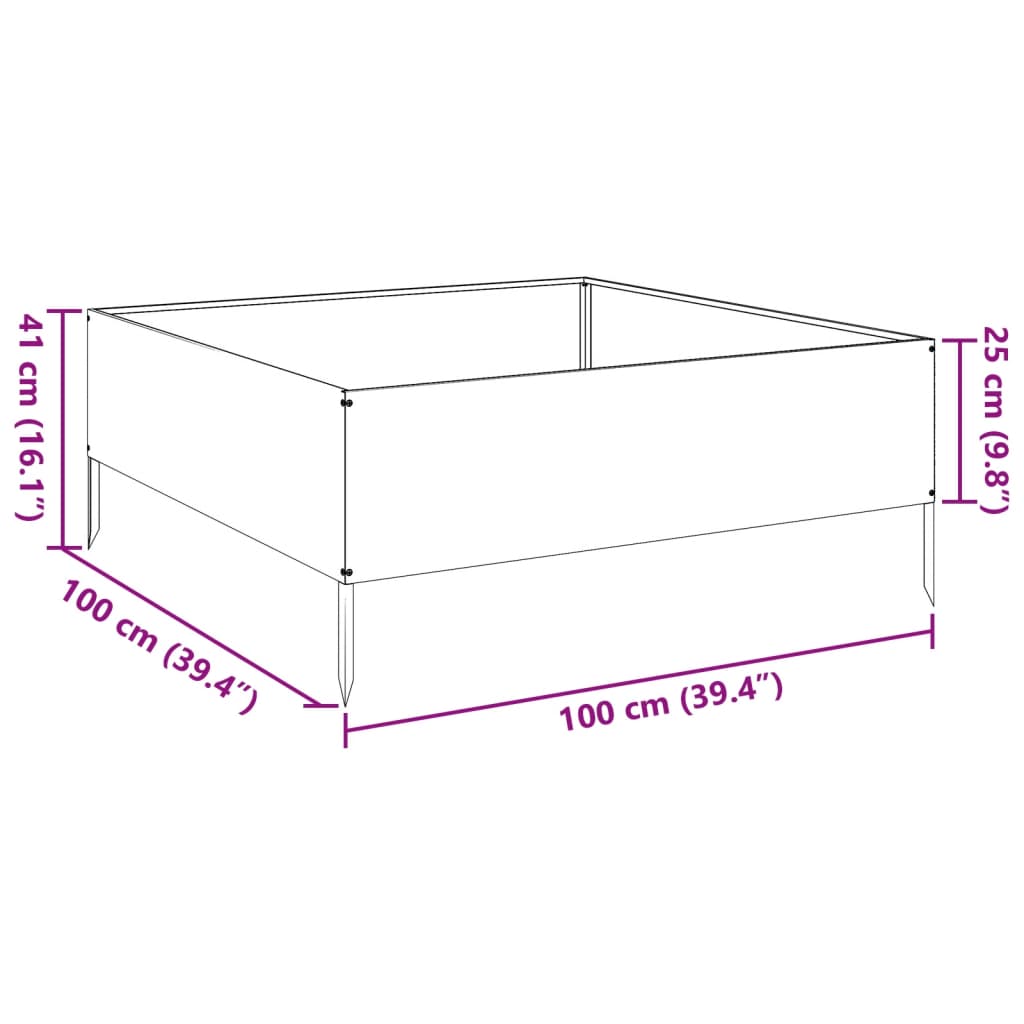 Garden Raised Bed Black 100x100x25 cm Steel