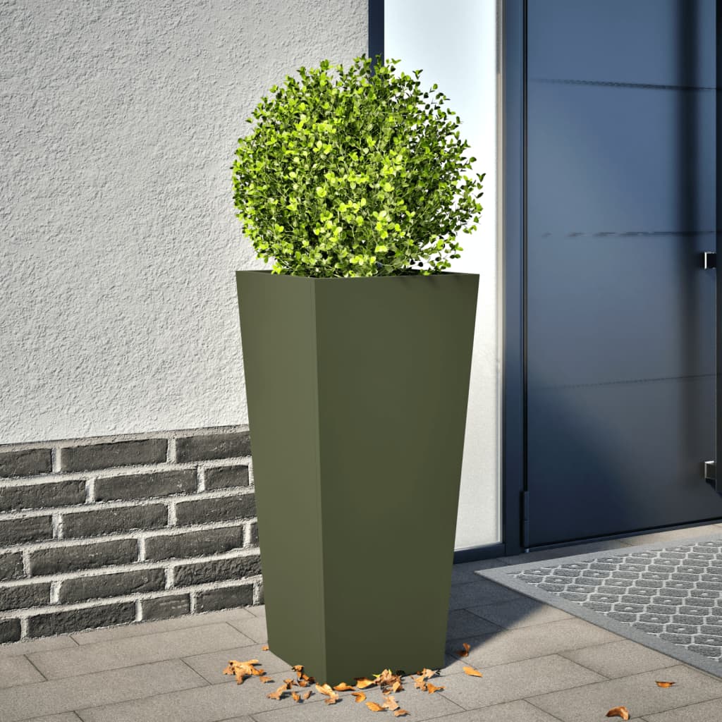 Garden Planter Olive Green 35x35x75 cm Steel