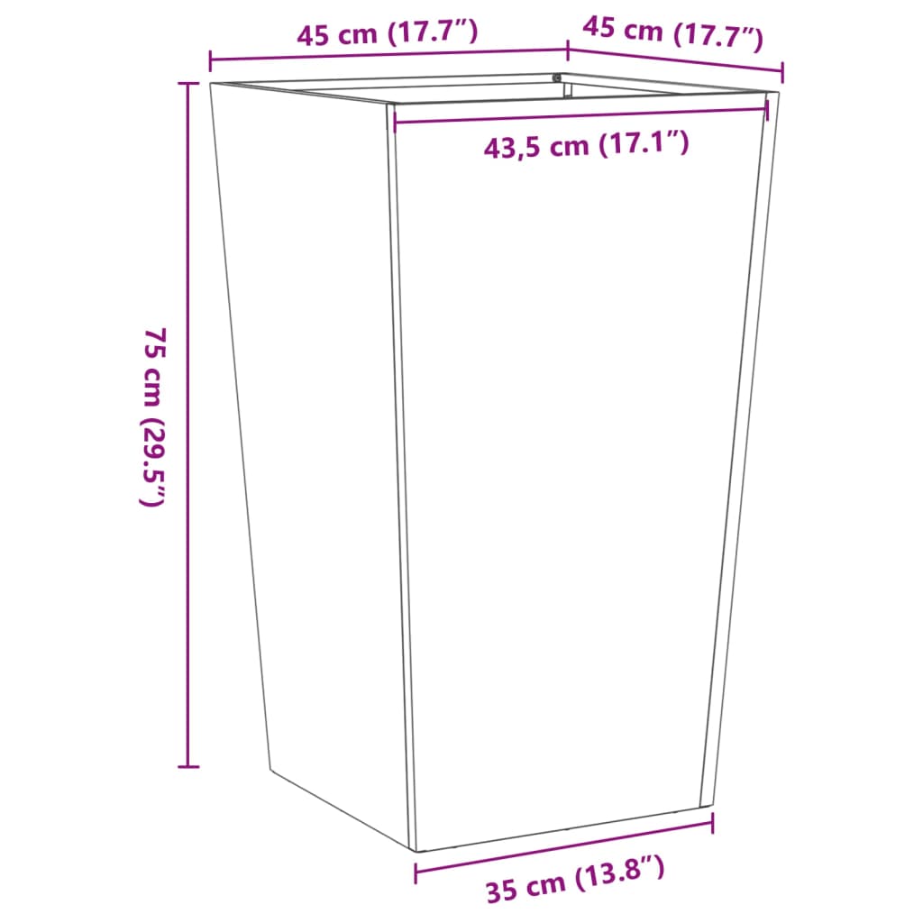 Garden Planter 45x45x75 cm Galvanised Steel