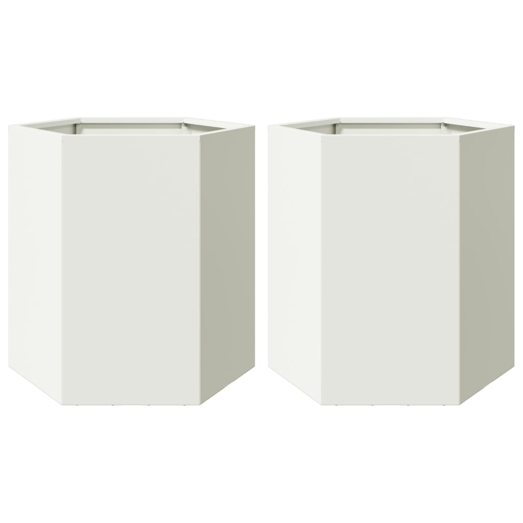 Garden Planter 2 pcs White Hexagon 46x40x45 cm Steel