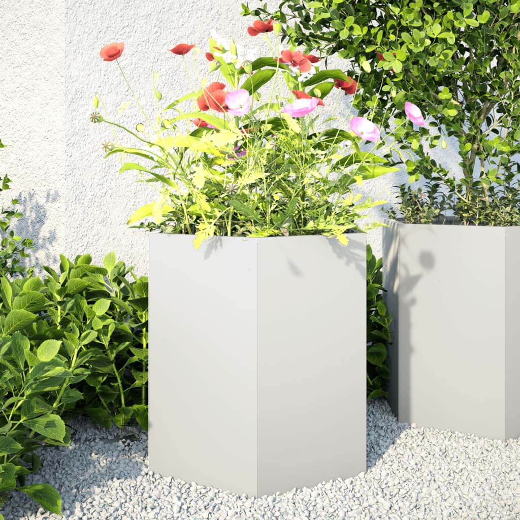 Garden Planter 2 pcs White Hexagon 46x40x45 cm Steel