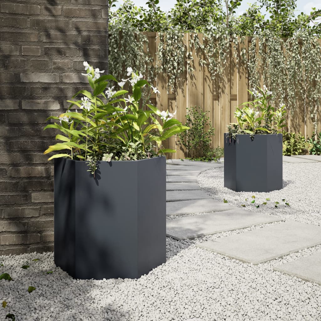 Garden Planter 2 pcs Anthracite Hexagon 46x40x45 cm Steel