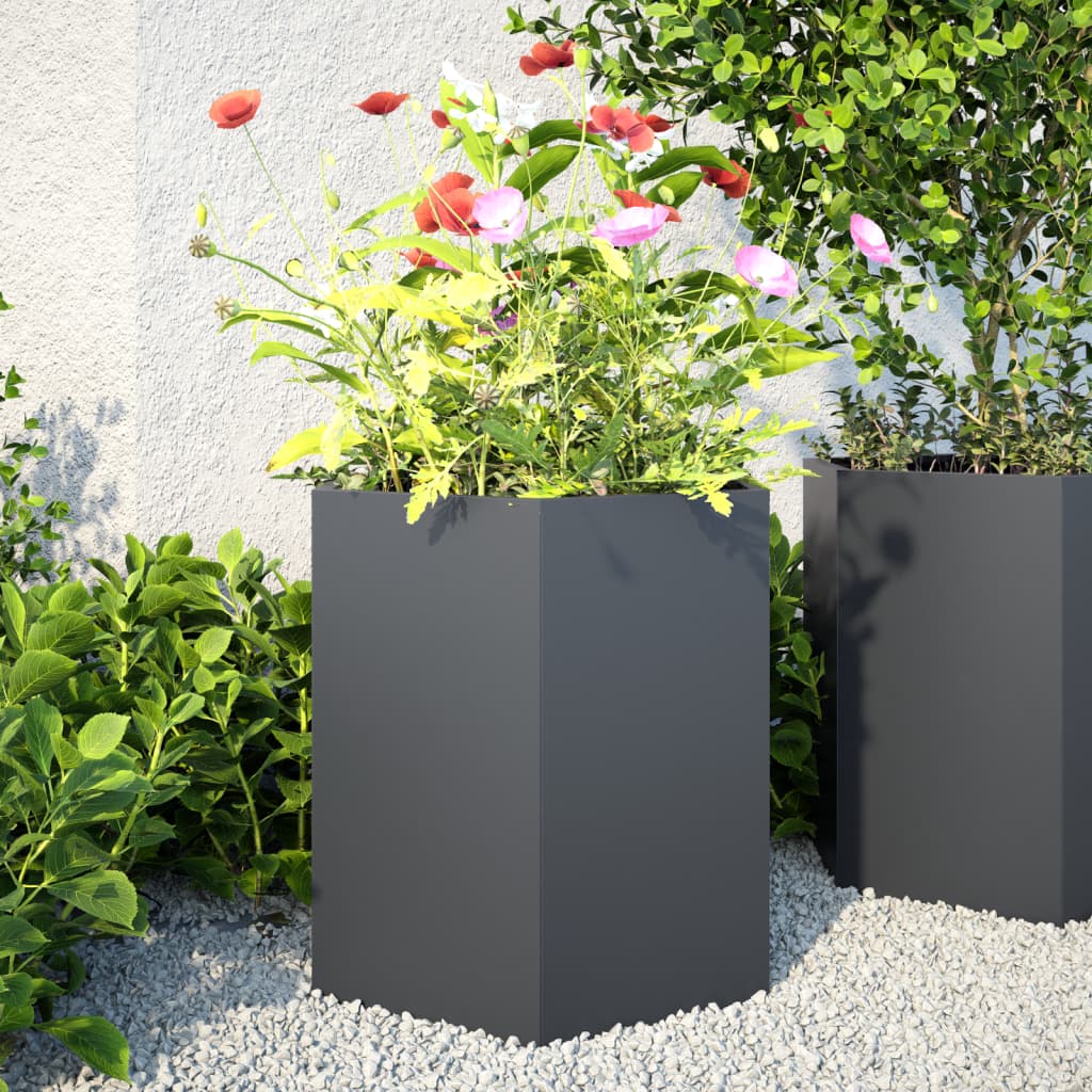 Garden Planter 2 pcs Anthracite Hexagon 46x40x45 cm Steel