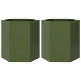 Garden Planter 2 pcs Olive Green Hexagon 46x40x45 cm Steel