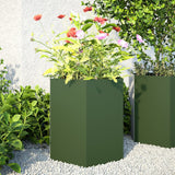 Garden Planter 2 pcs Olive Green Hexagon 46x40x45 cm Steel