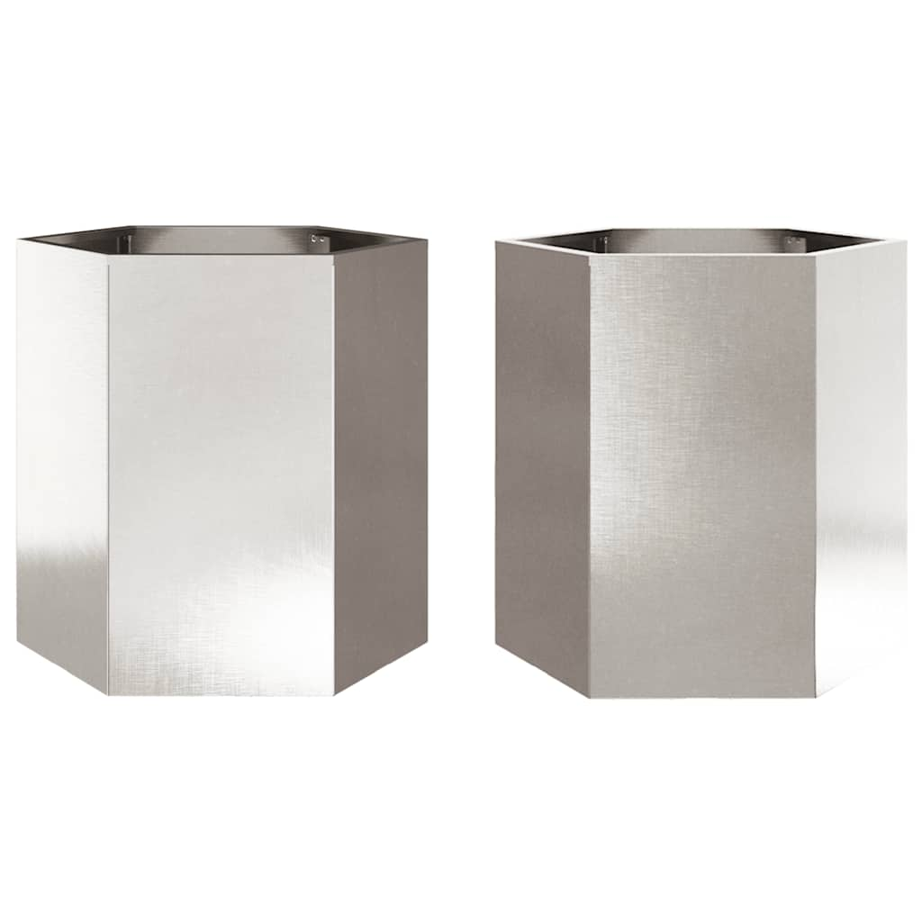 Garden Planter 2 pcs Hexagon 46x40x45 cm Stainless Steel