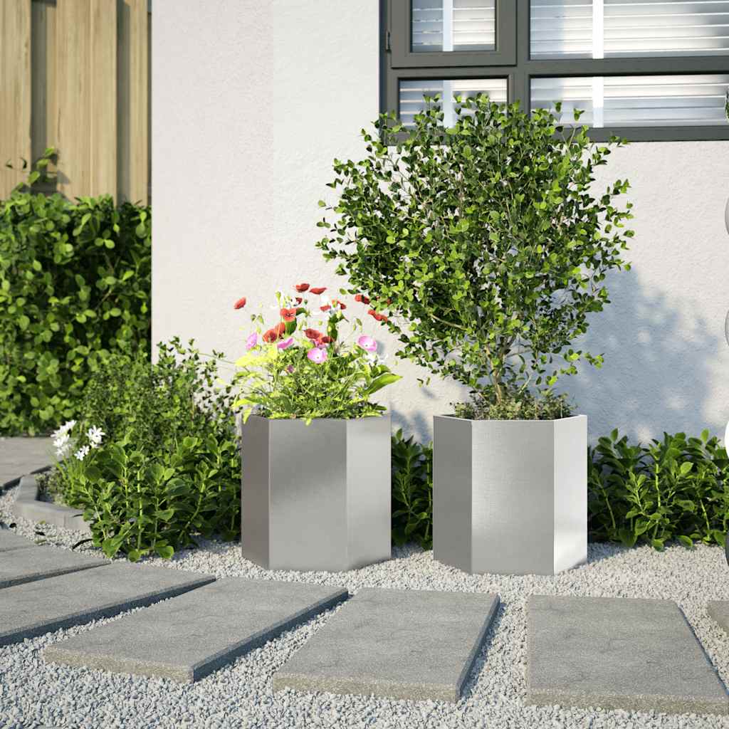 Garden Planter 2 pcs Hexagon 46x40x45 cm Stainless Steel