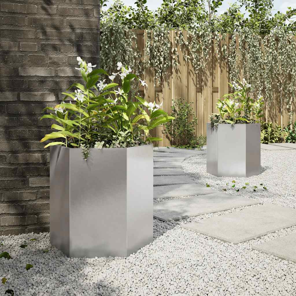 Garden Planter 2 pcs Hexagon 46x40x45 cm Stainless Steel