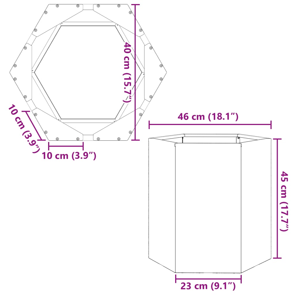 Garden Planter Hexagon 46x40x45 cm Galvanized Steel