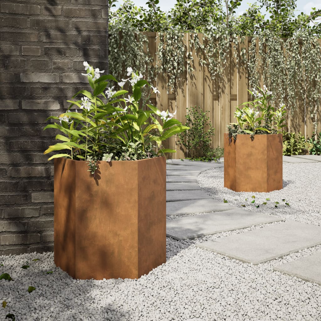 Garden Planters 2 pcs Hexagon 46x40x45 cm Weathering Steel