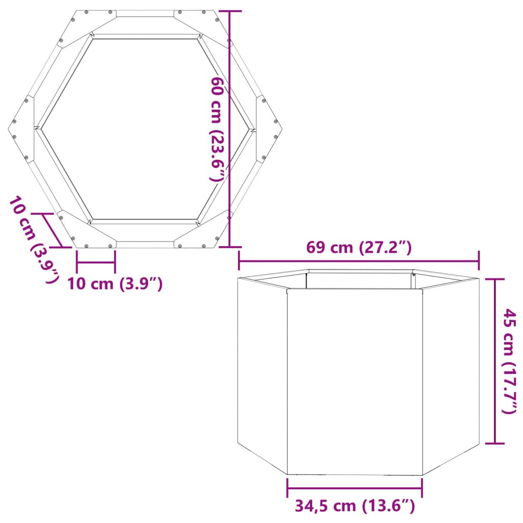 Garden Planter White Hexagon 69x60x45 cm Steel