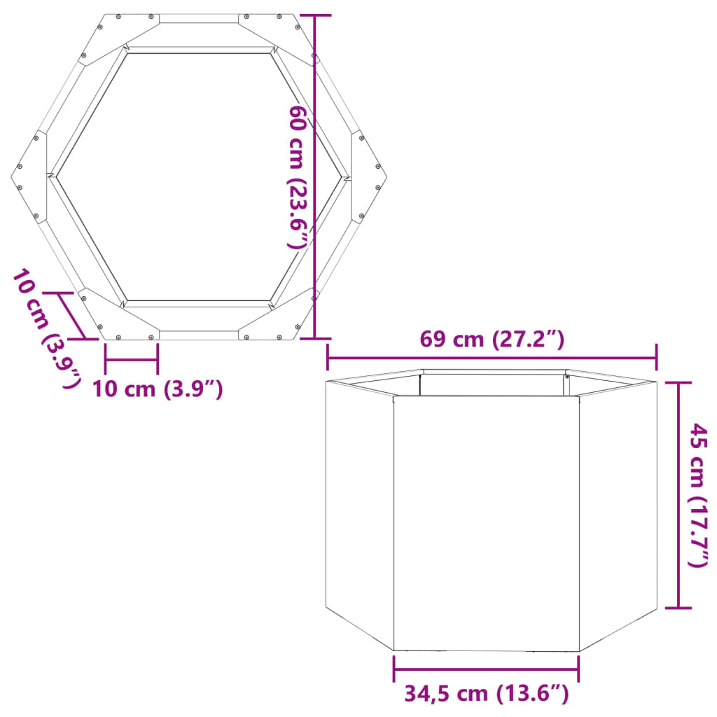Garden Planter Hexagon 69x60x45 cm Galvanized Steel