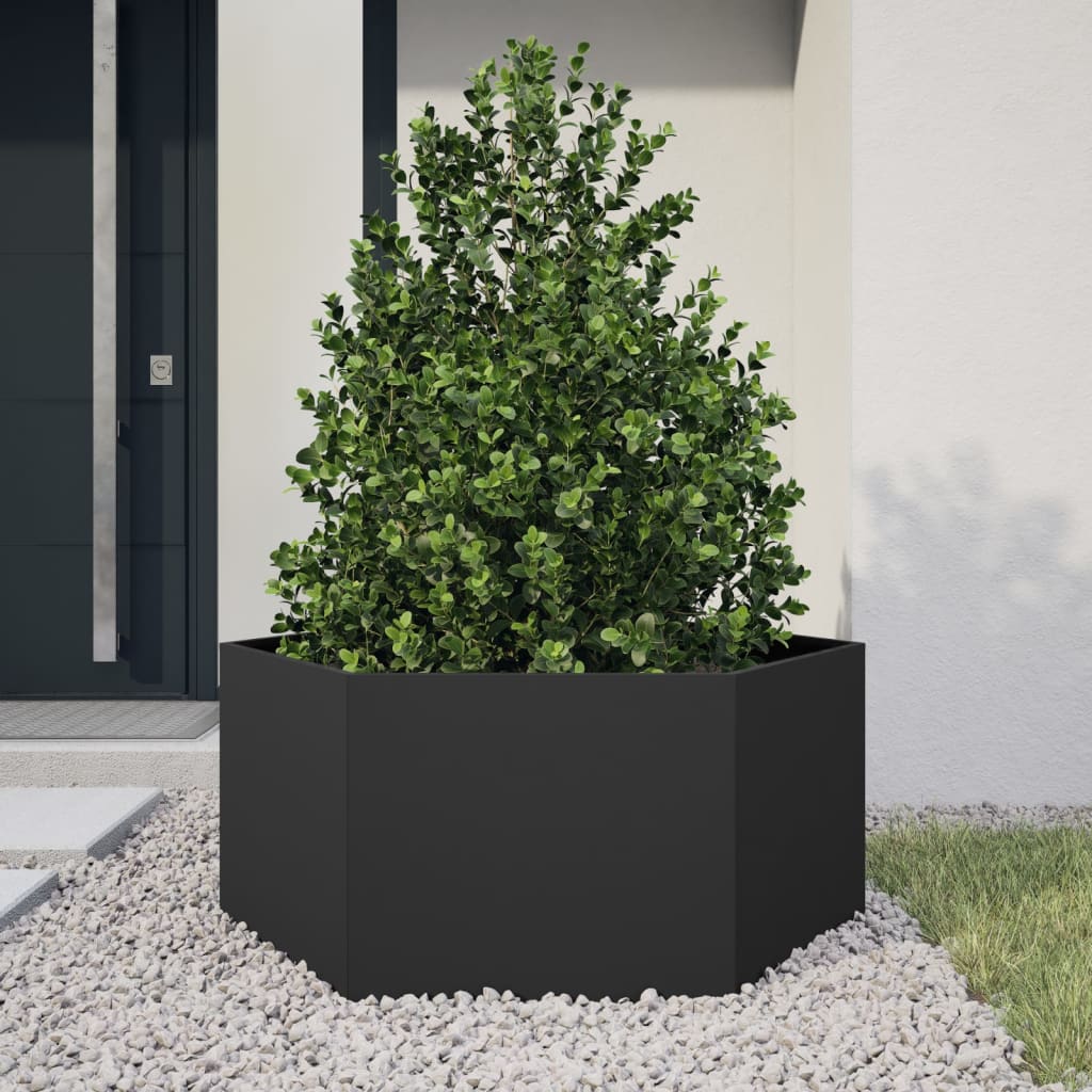 Garden Planter Black Hexagon 104x90x45 cm Steel