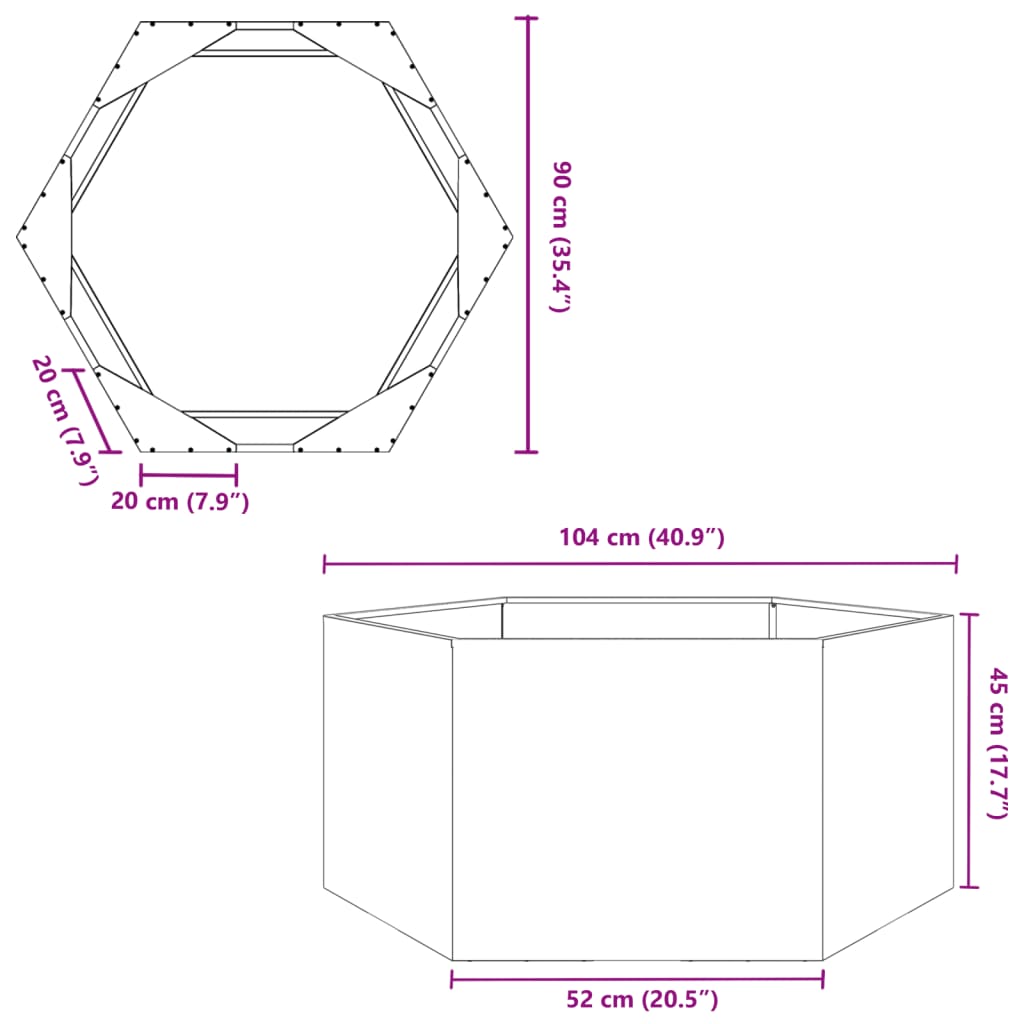 Garden Planter Black Hexagon 104x90x45 cm Steel