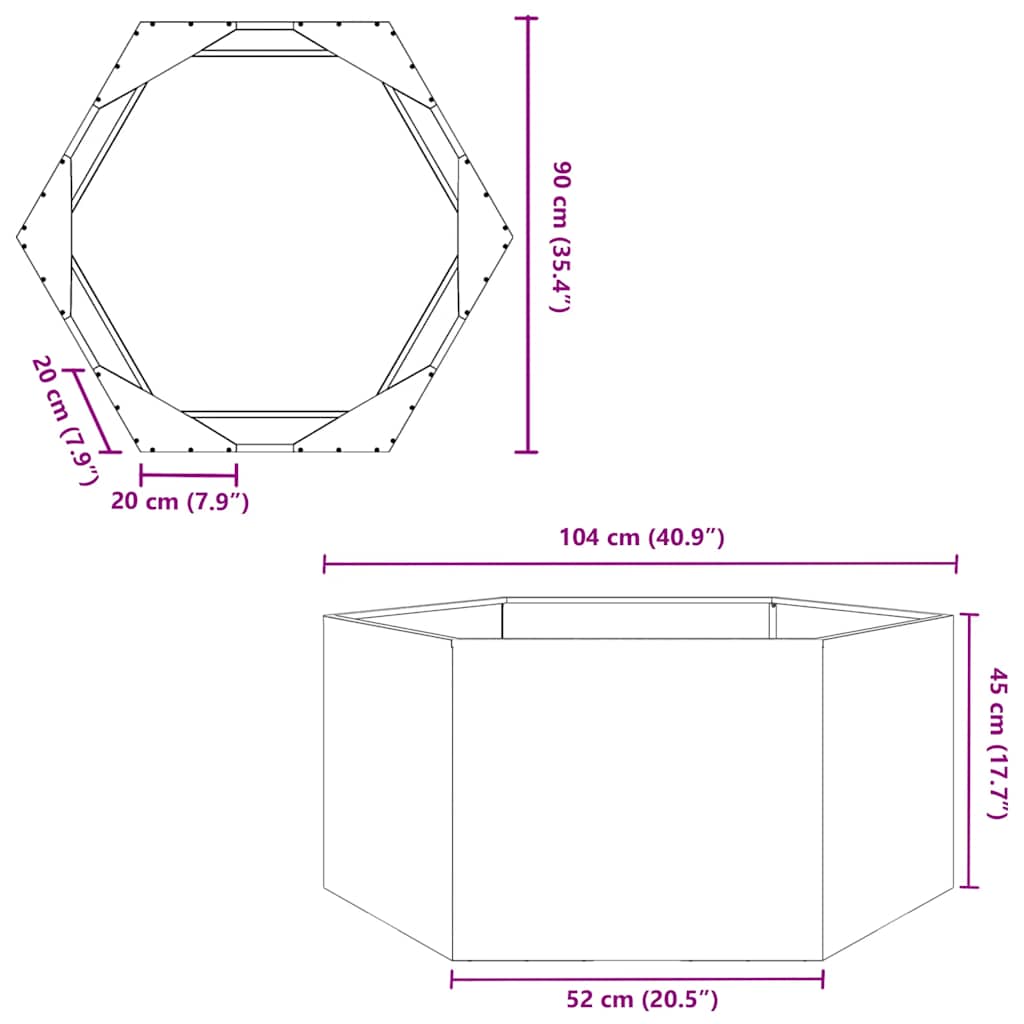 Garden Planter Hexagon 104x90x45 cm Galvanized Steel