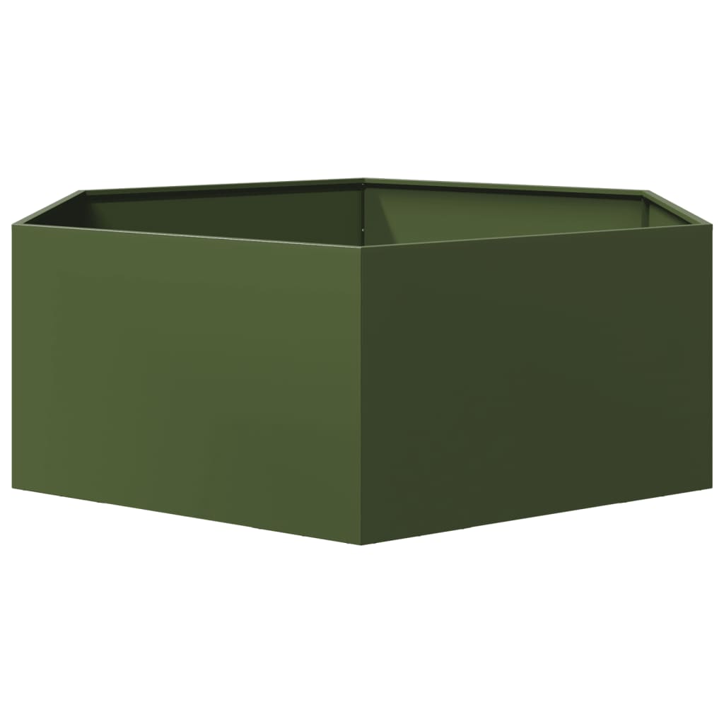 Garden Planter Olive Green Hexagon 138x120x45 cm Steel