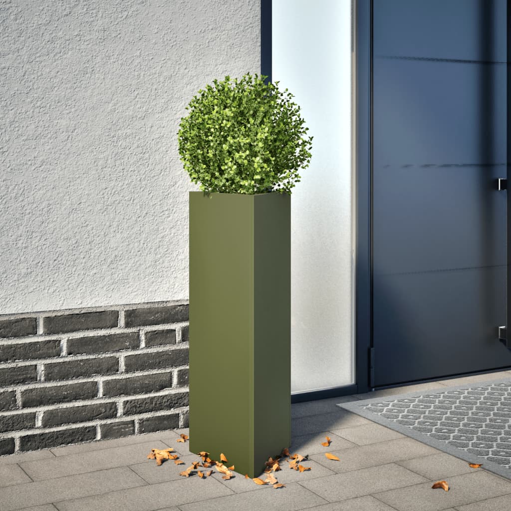 Garden Planter Olive Green Triangular 30x26x75 cm Steel