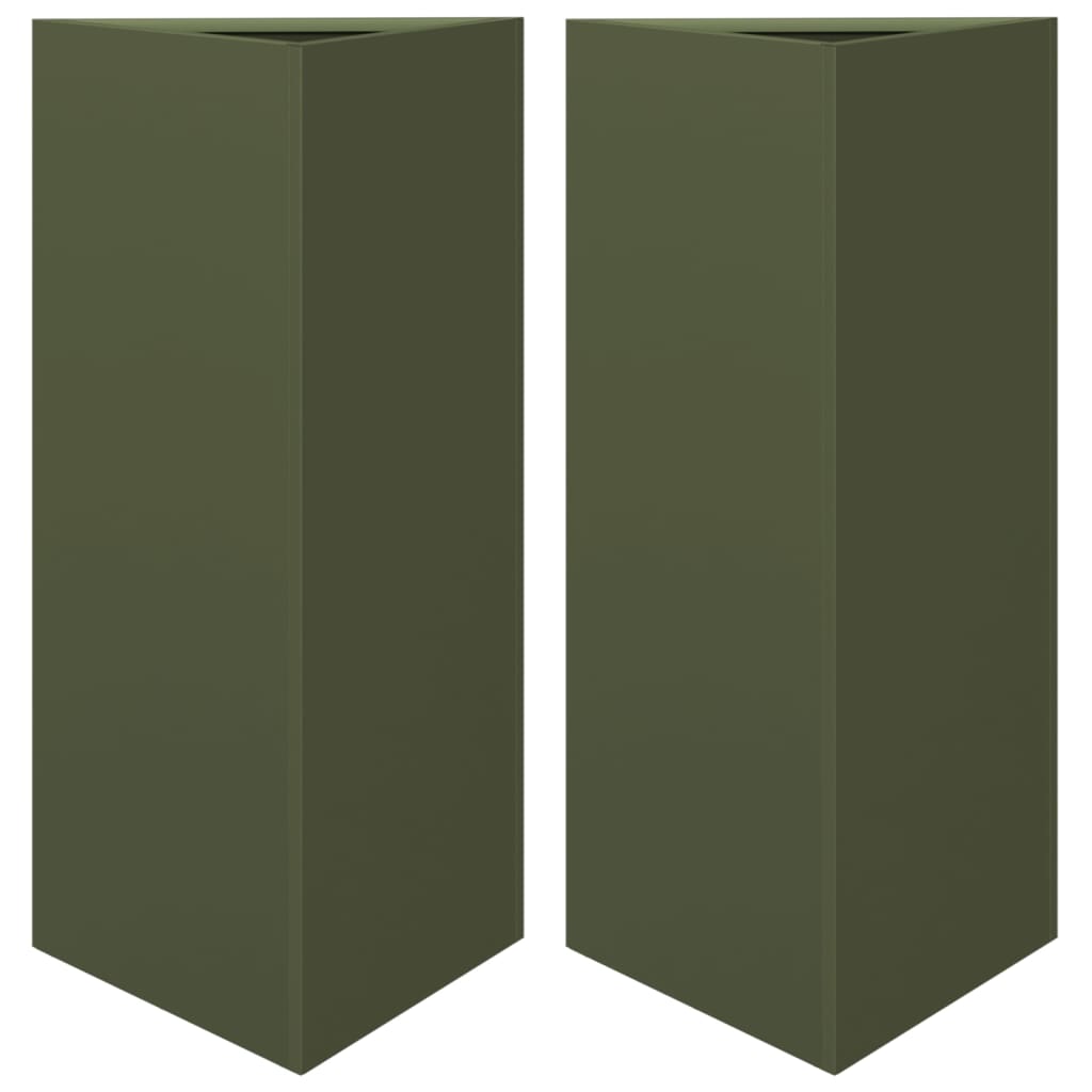 Garden Planters 2 pcs Olive Green Triangular 40x34.5x70 cm Steel