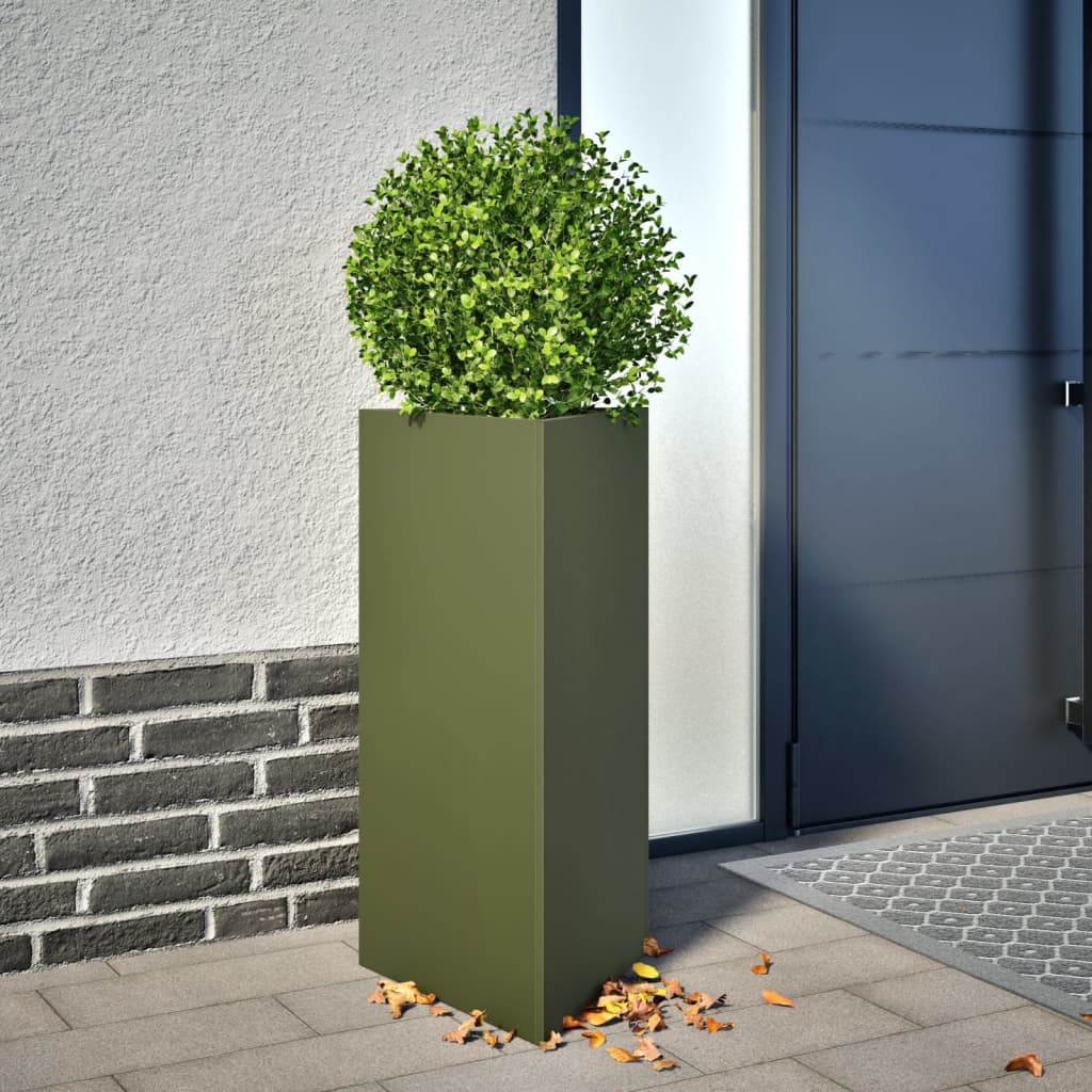 Garden Planters 2 pcs Olive Green Triangular 40x34.5x70 cm Steel