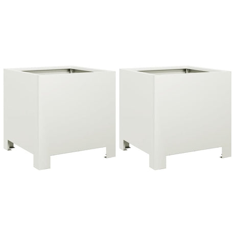 Garden Planters 2 pcs White 30x30x30 cm Steel
