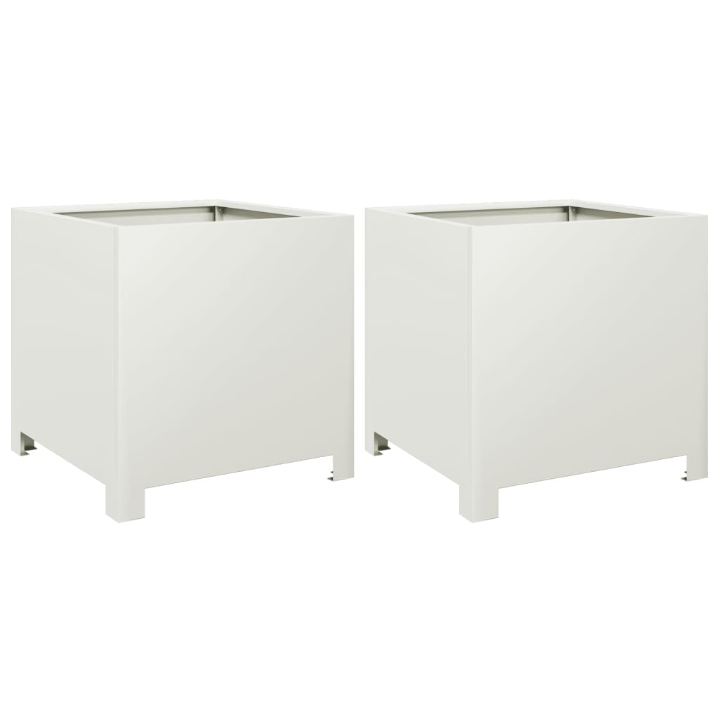 Garden Planters 2 pcs White 40x40x40 cm Steel