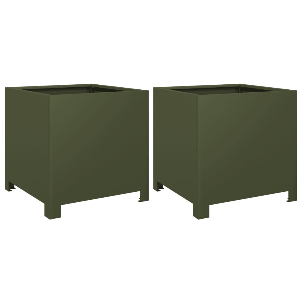 Garden Planters 2 pcs Olive Green 40x40x40 cm Steel