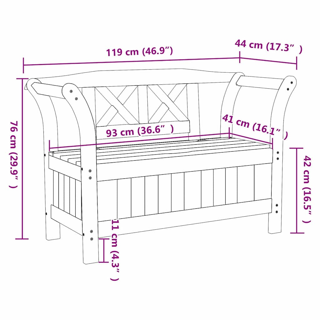 Garden Storage Bench Brown 119 x 76 x 44cm Solid pine wood
