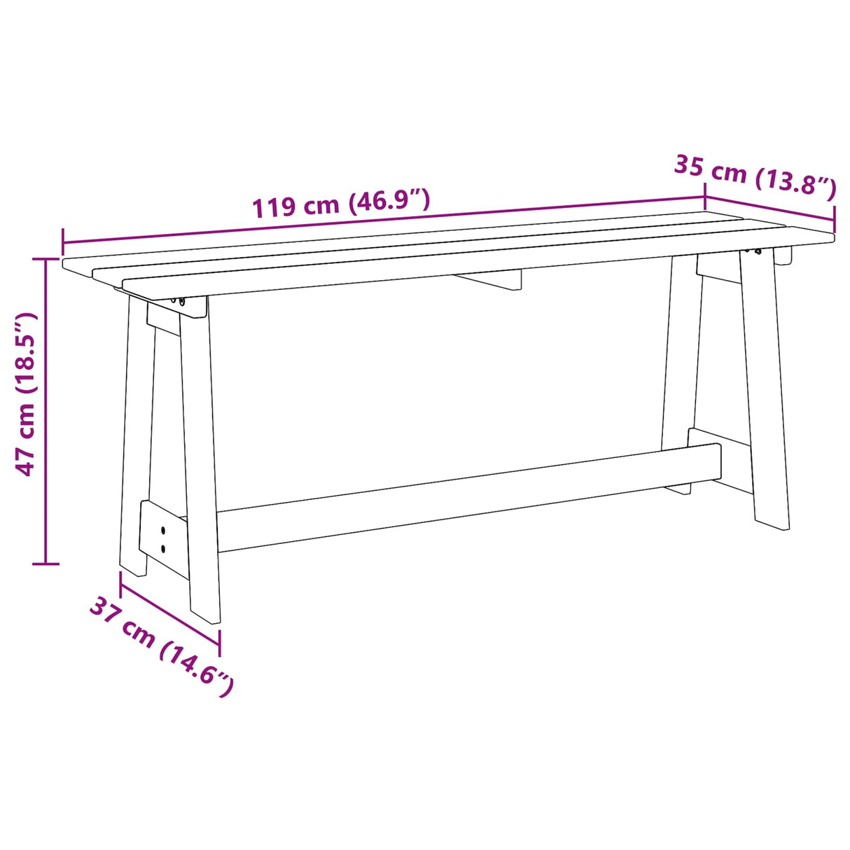 Outdoor Bench Brown 119 x 47 x 35 cm Solid Pine Wood