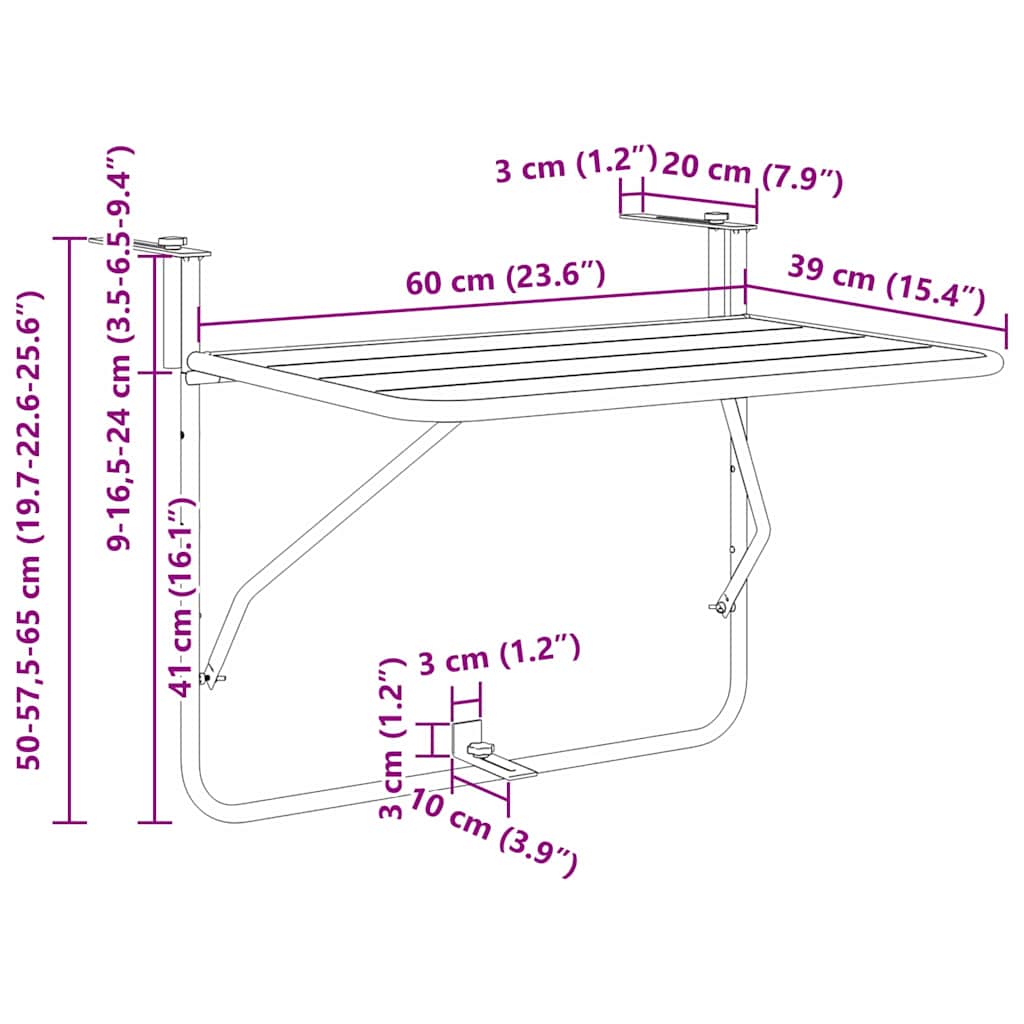 Hanging Balcony Table Mustard 60 x 39 x 65 cm Steel