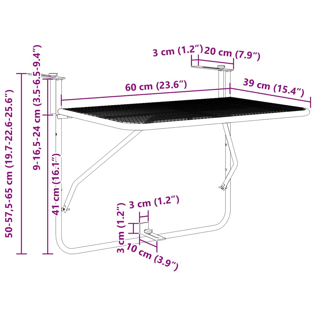 Hanging Balcony Table Mustard 60 x 39 x 65 cm Steel