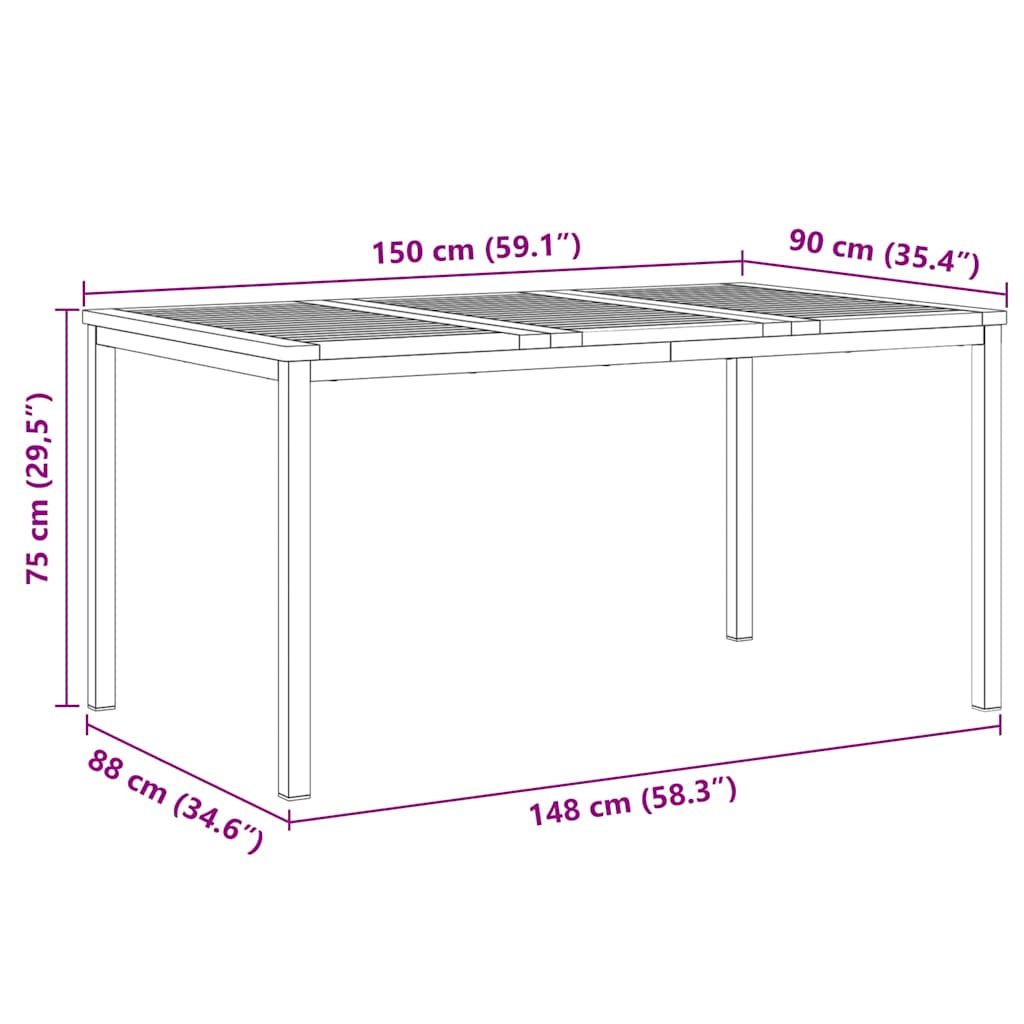 Outdoor Dining Table Brown 150 x 90 x 75 cm Solid acacia wood