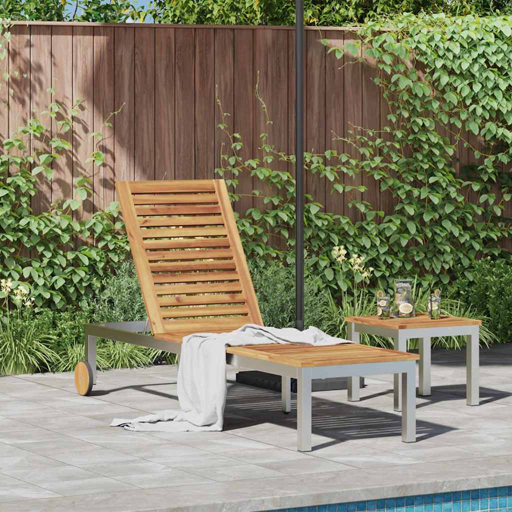 Sun Lounger Reclining Brown 207 x 58 x 35cm Solid Acacia wood