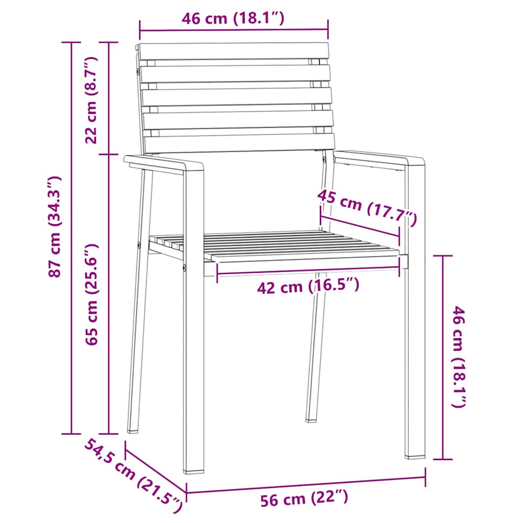 Garden Chair 2 pcs Brown 56 x 54.5 x 87cm Solid Acacia wood