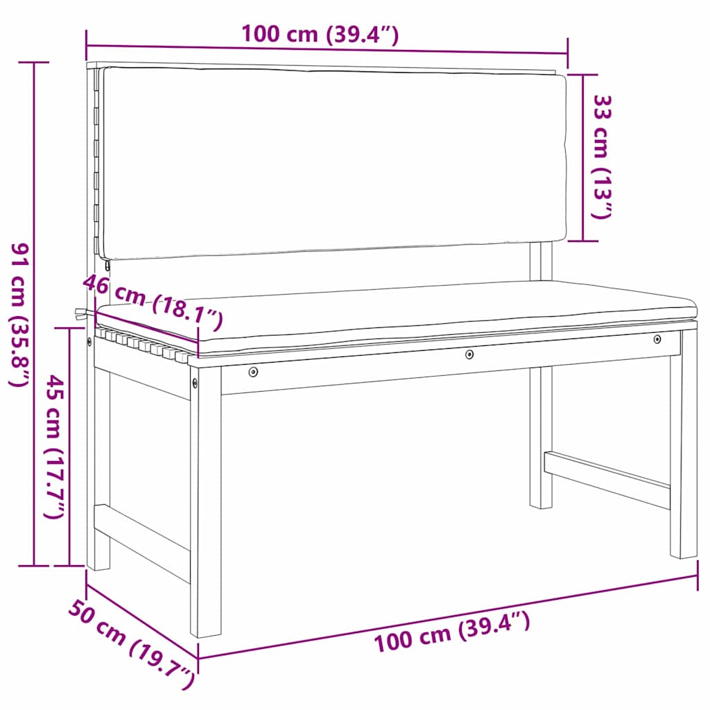 Garden Bench Brown 100 x 50 x 91cm Solid Acacia wood