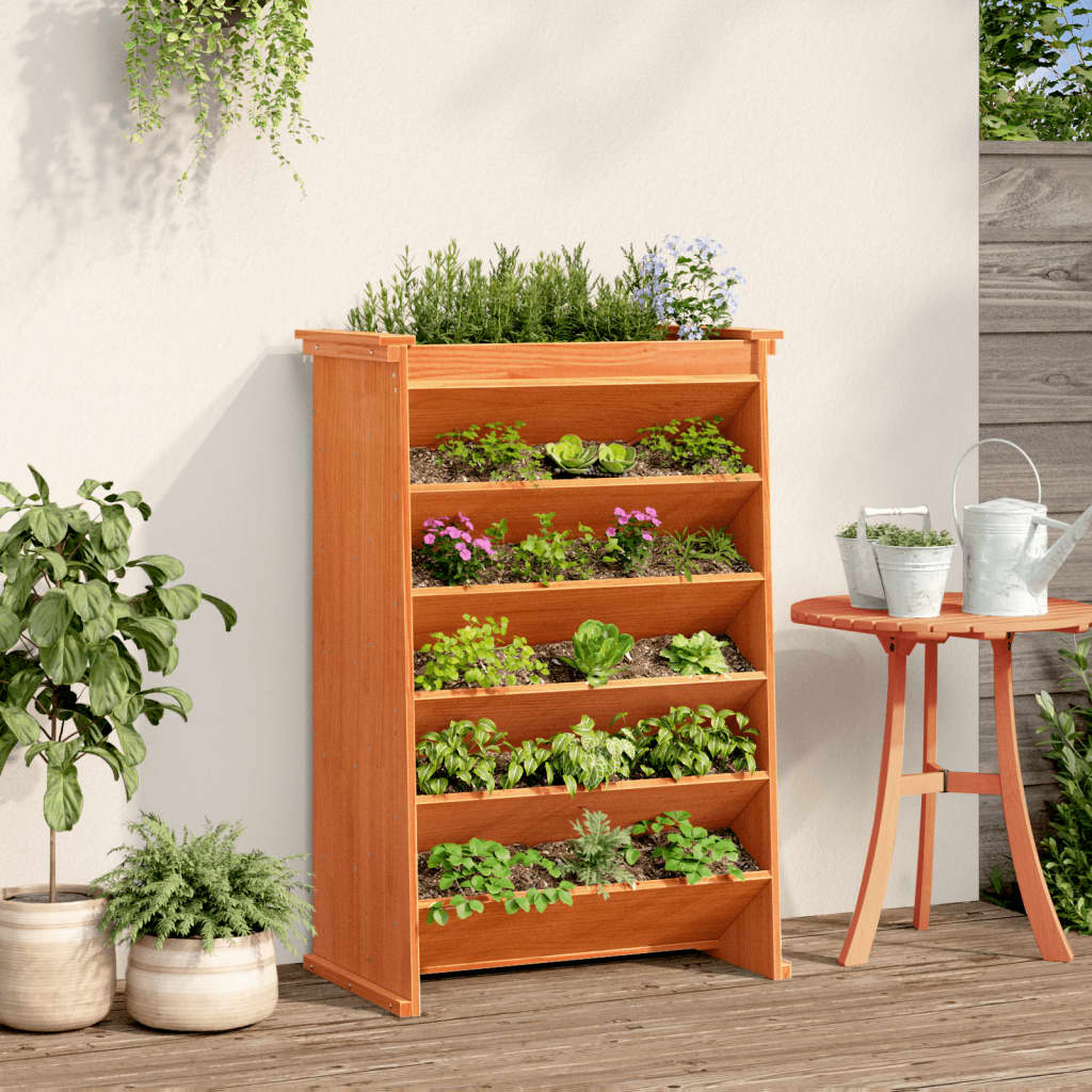 Herb Planter 6-Tier Wax Brown 69x40x101.5 cm Solid Wood Pine