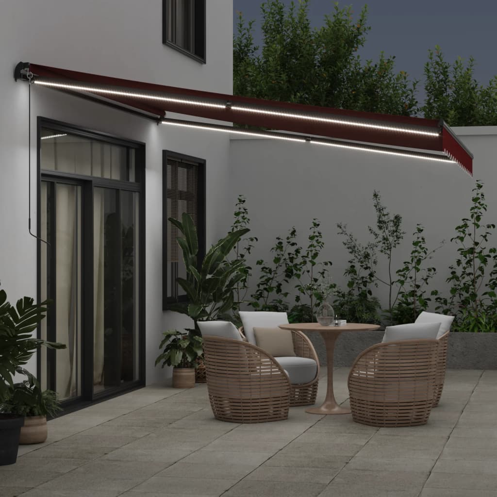 Manual Retractable Awning with LEDs Burgundy 400x300 cm