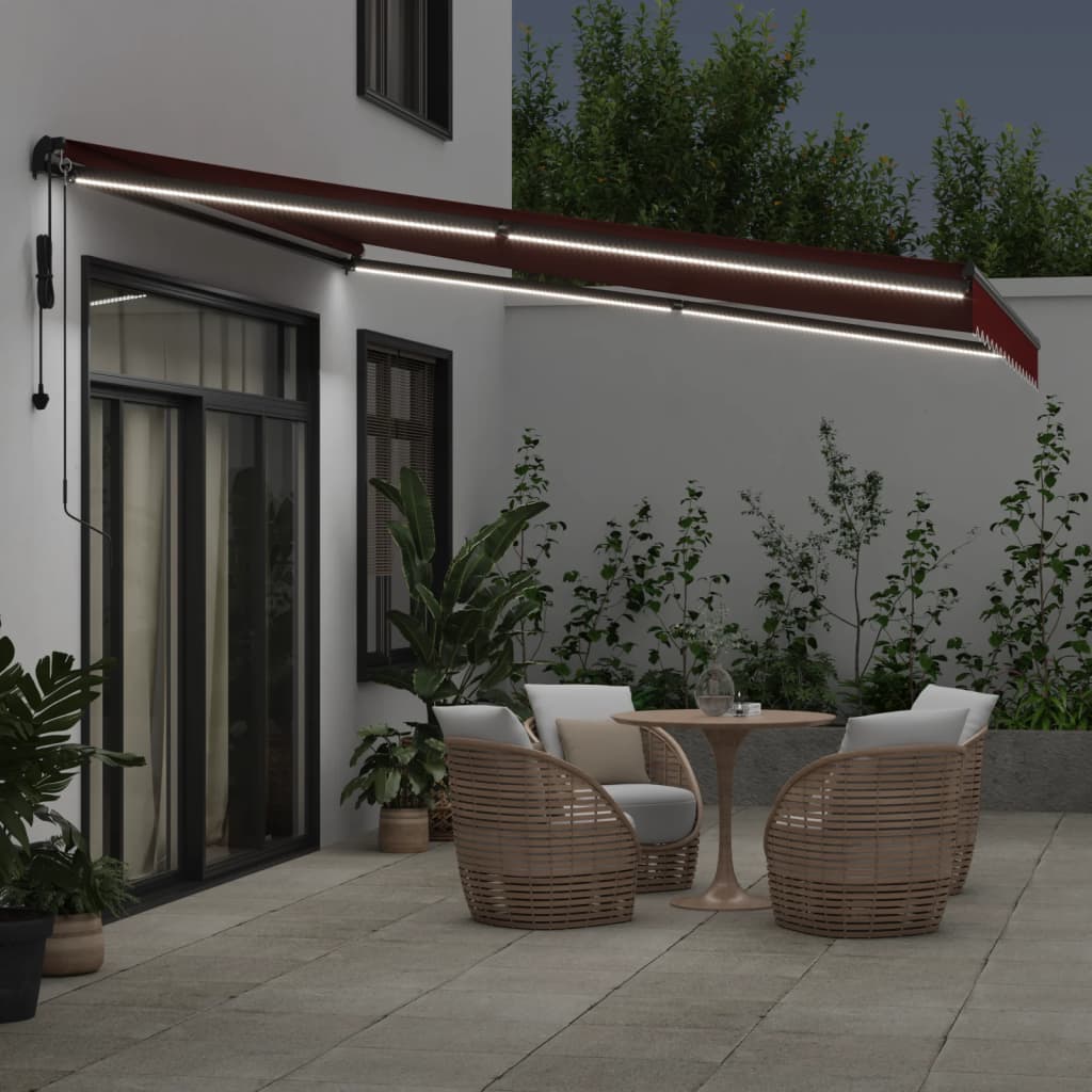 Automatic Retractable Awning with LEDs Burgundy 400x300 cm