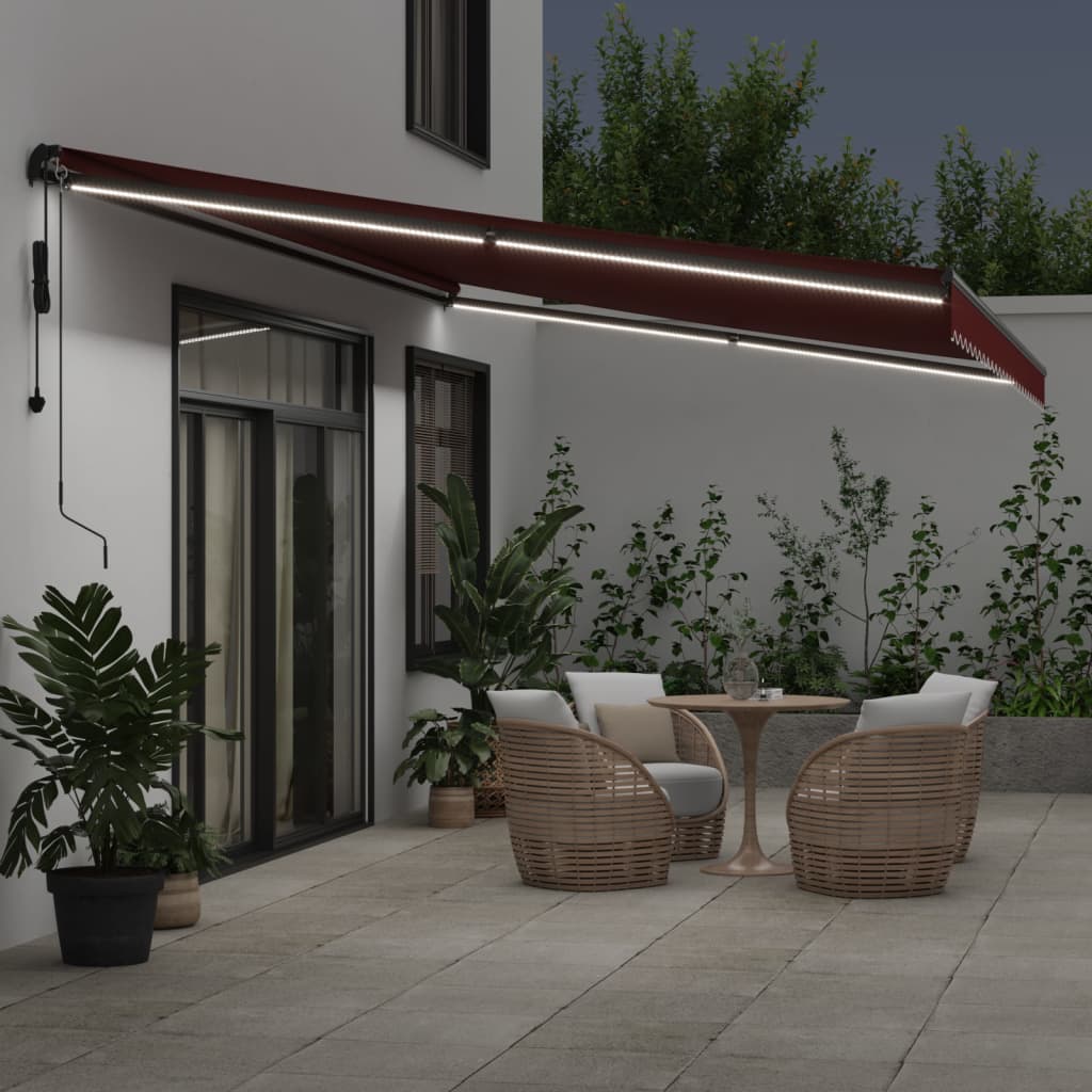 Automatic Retractable Awning with LEDs Burgundy 500x300 cm