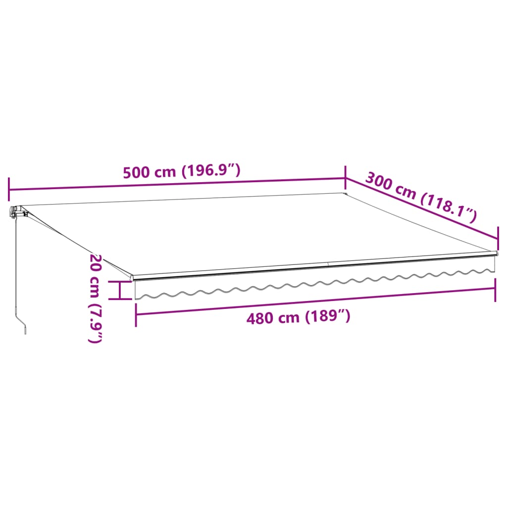 Manual Retractable Awning with LEDs Brown 500x300 cm