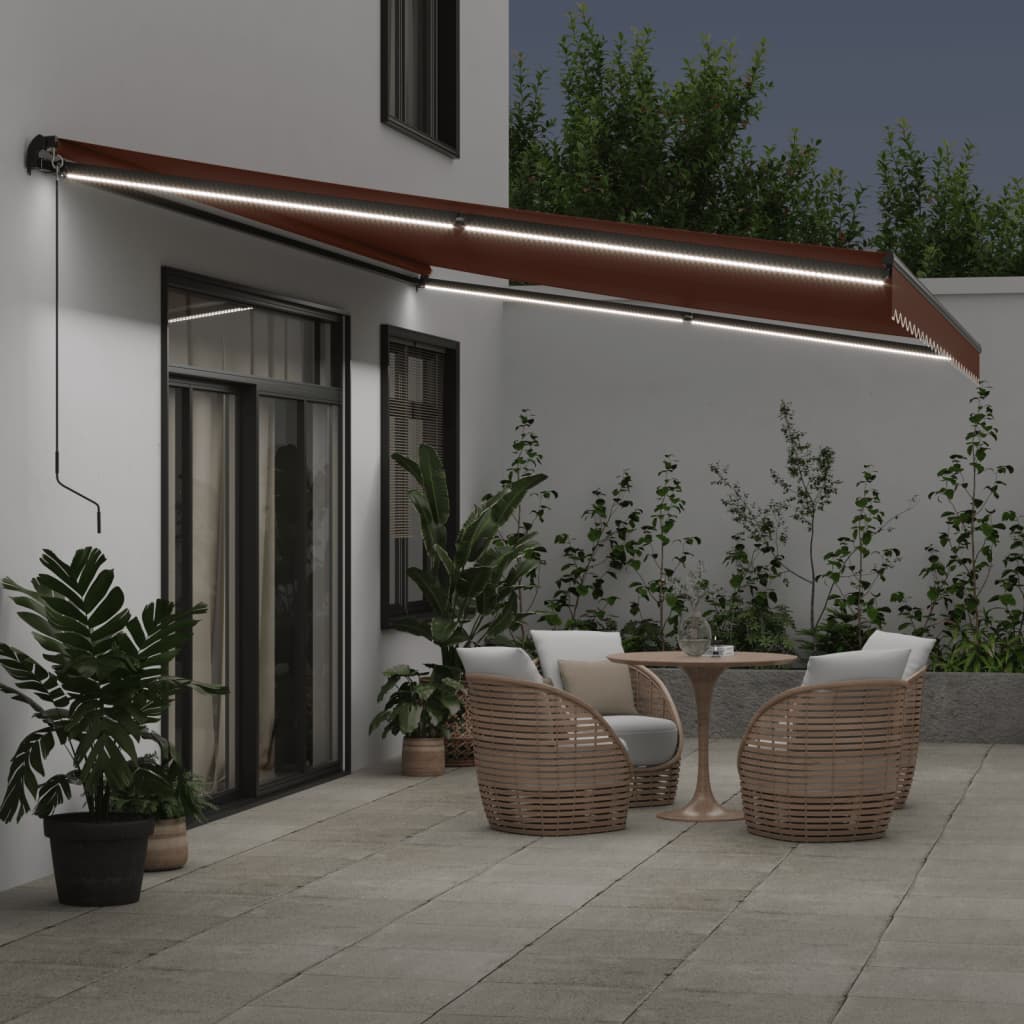 Manual Retractable Awning with LEDs Brown 600x300 cm