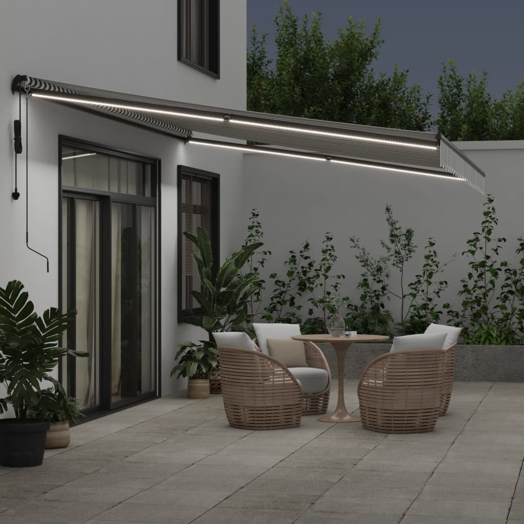 Automatic Retractable Awning with LEDs Anthracite&White 500x300 cm